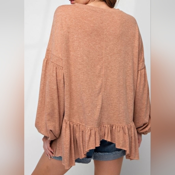 EASEL Cute and Comfy Long Sleeve Ruffle Bottom Top #448-453 - Picture 4 of 8